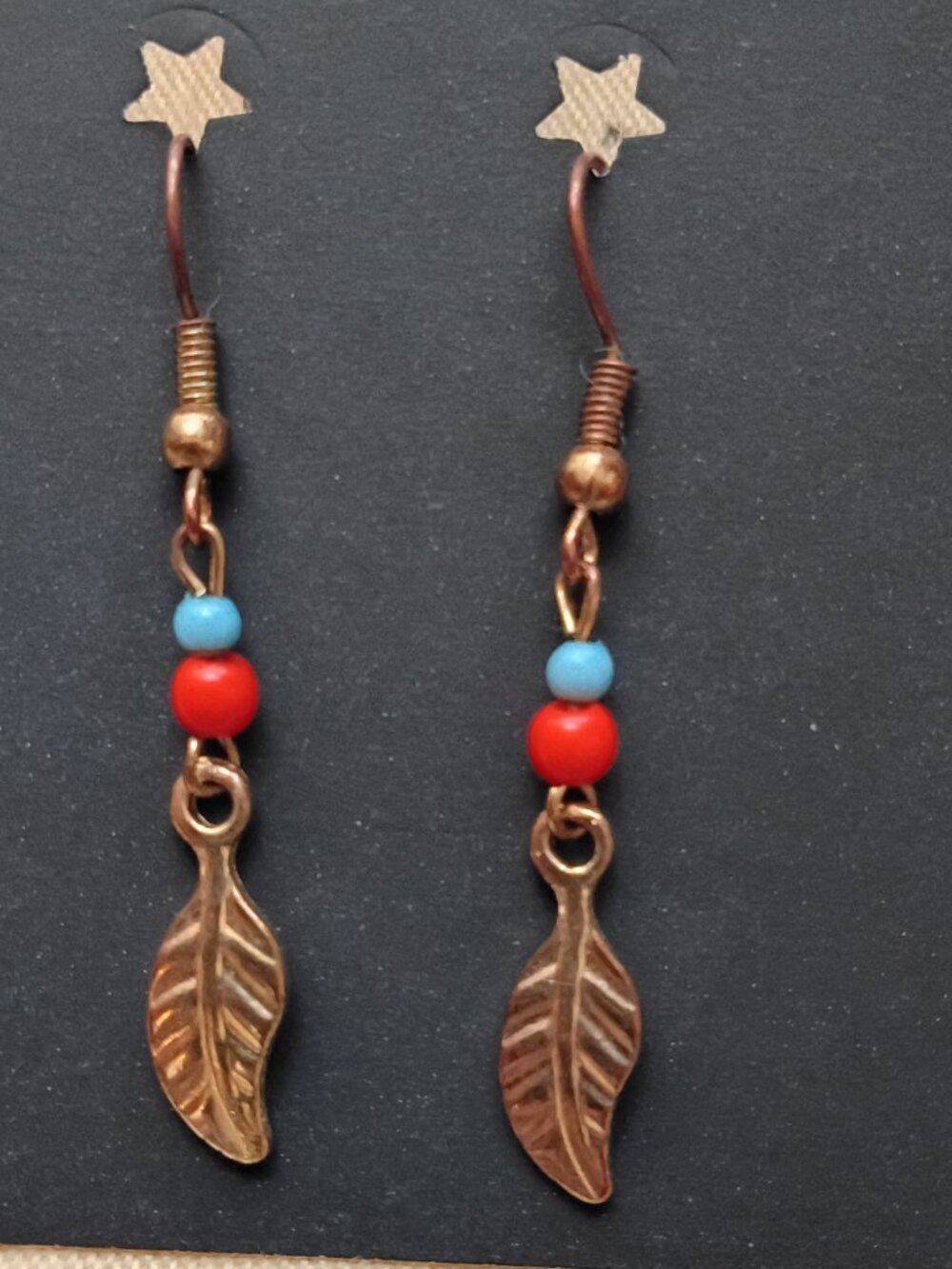 Gold Feather and Bead Earrings